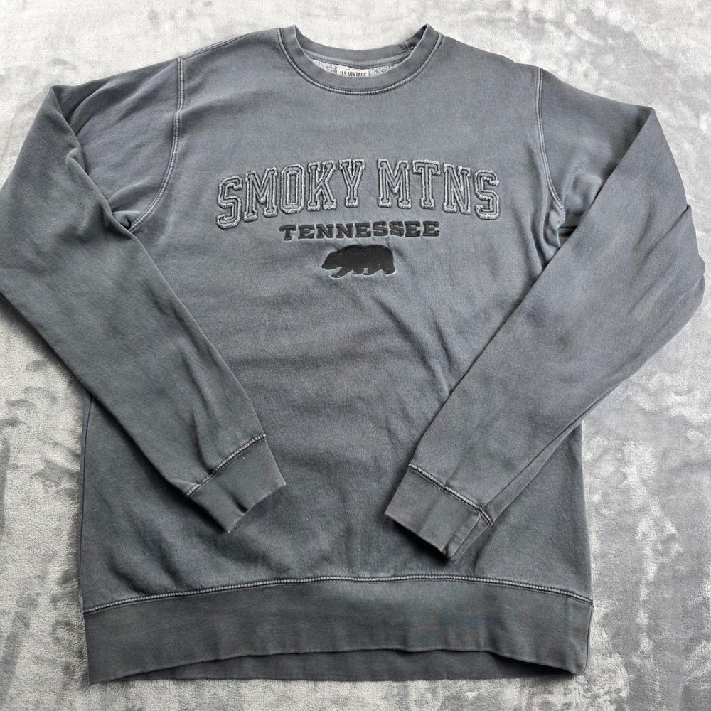 US‎ Vintage Smoky Mtns Tennessee Sweatshirt Mens L Gray Bear Graphic Pullover